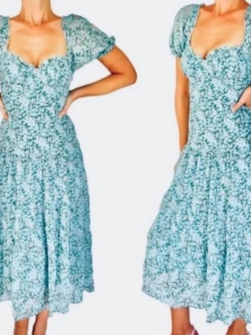 ASTR The LABEL Drop Waist Puff Sleeve/Pink Floral Midi Dress Size M, EUC